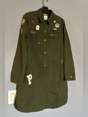 NWOT ZARA TRF OUTERWEAR BUTTON UP  SHIRT DRESS GREEN PATCH LONG SLEEVES
